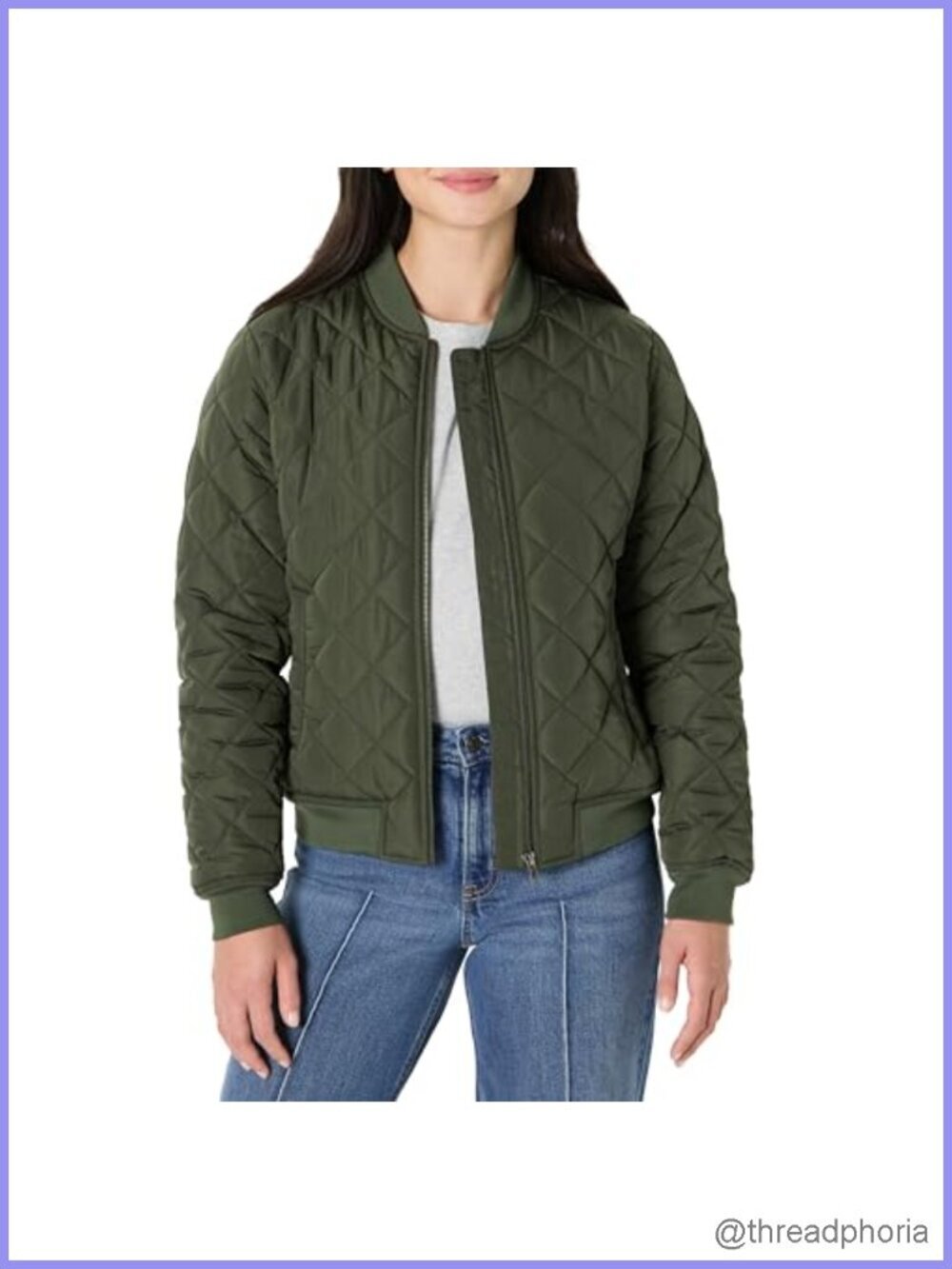 Women's Regular-Fit Quilted Bomber Jacket Long Sleeve Zip Front Polyester